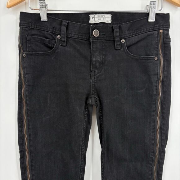 Free People Levon Skinny Jeans with Zipper Sides in Washed Black, Size 26, Punk - Picture 3 of 9